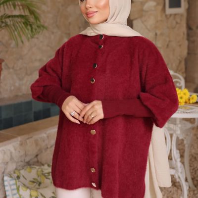 هیرکا آنگورا یموش با یقه ایستاده لاکیورت - شرابی