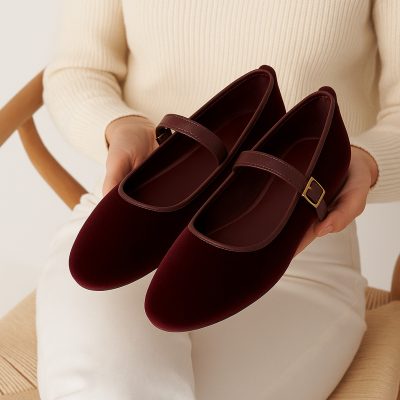 کفش بابت زنانه مری جین با بند پاپیون و تزئینات فلزی BYNDSHR04 - شرابی