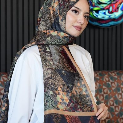 شال تسه‌تور طرح دار با پارچه کرپ - شرابی