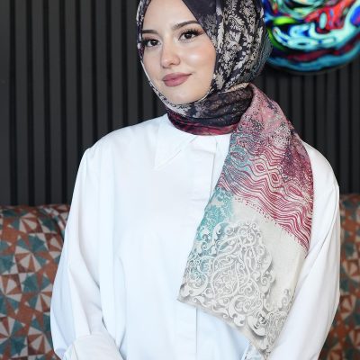 شال تسه‌تور طرح دار با پارچه کرپ - سبز