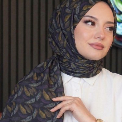 شال تسه‌تور طرح دار با پارچه کرپ - یاسی
