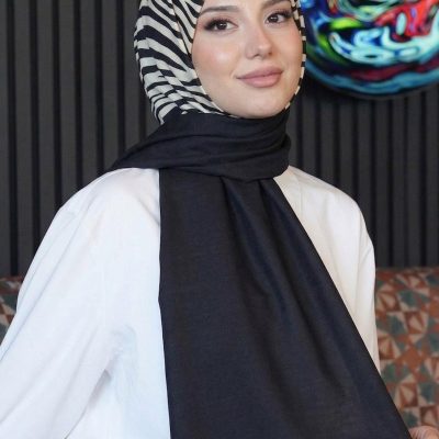 شال تسه‌تور طرح دار با پارچه کرپ - Siyah1