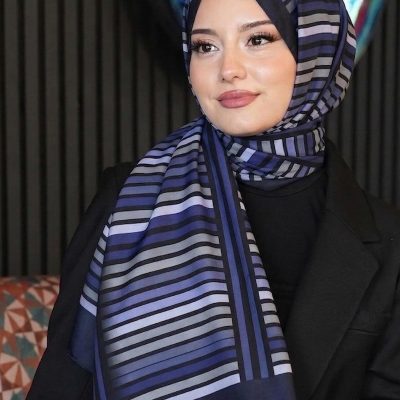 شال تسه‌تور طرح دار با پارچه کرپ - Çok Renkli 47