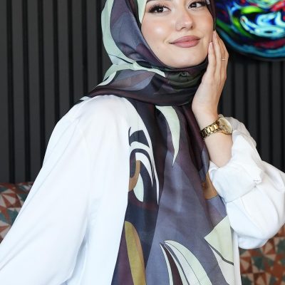 شال تسه‌تور طرح دار با پارچه کرپ - Çok Renkli7