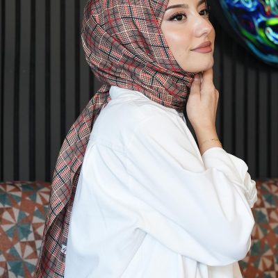 شال تسه‌تور طرح دار با پارچه کرپ - Açık Kahverengi