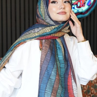 شال تسه‌تور طرح دار با پارچه کرپ - چندرنگ