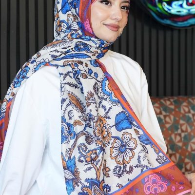شال تسه‌تور طرح دار با پارچه کرپ - Bej80