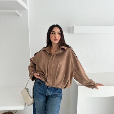 Oversize Apolet Detaylı Süet Kumaş Ceket