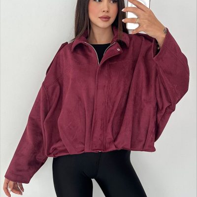 Oversize Apolet Detaylı Süet Kumaş Ceket