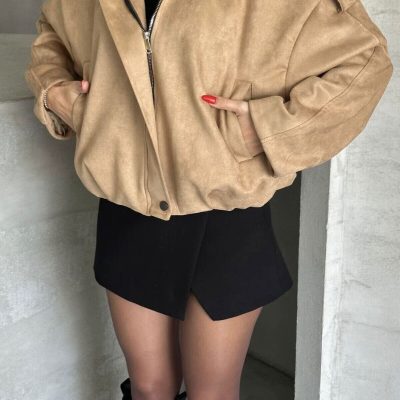 Oversize Apolet Detaylı Süet Kumaş Ceket