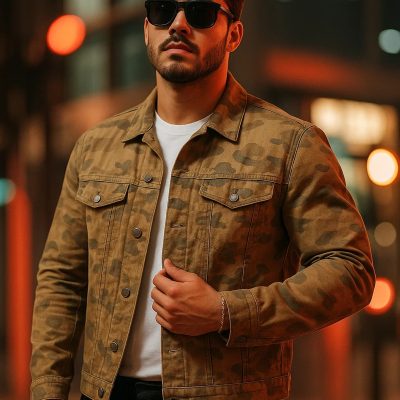 کت جین مردانه آنتراسیت یقه پولو مدل دار - Kamuflaj