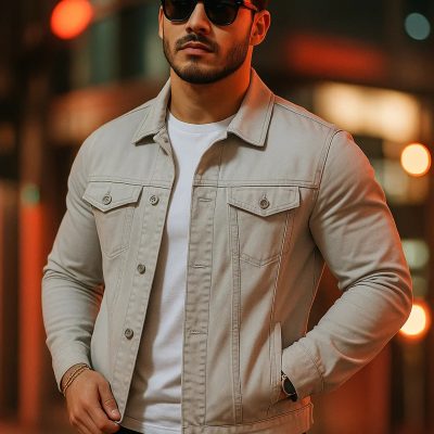 کت جین مردانه آنتراسیت یقه پولو مدل دار - خاکستری