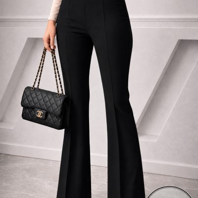شلوار تایت ترند با دوخت جلو و جزئیات برجسته - مشکی