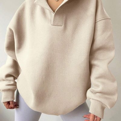سویشرت اورسایز یقه‌دار (V-Neck) یونیسکس بیسیک - bejpat