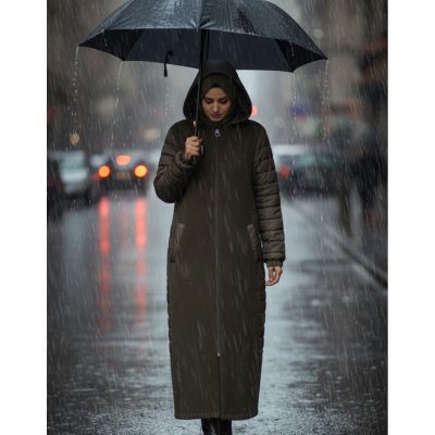 مانتوی کاشمیری زنانه سایز بزرگ - خاکی