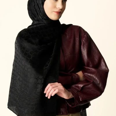 شال جاکار طرح حلقه - سرمه‌ای - مشکی