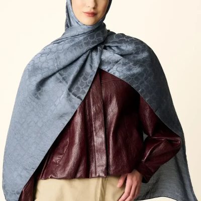 شال جاکار طرح حلقه - سرمه‌ای - ذغالی
