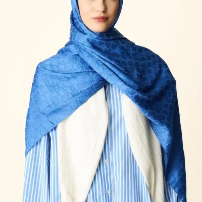 شال جاکار طرح حلقه - سرمه‌ای - آبی