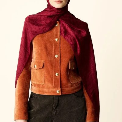 شال جاکار طرح حلقه - سرمه‌ای - شرابی