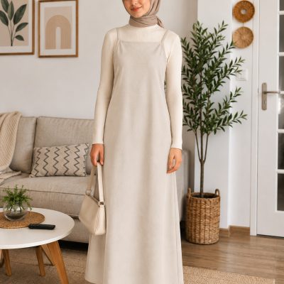 لباس تسکتور مدل السا با پارچه کرپ حریر - Taş Rengi