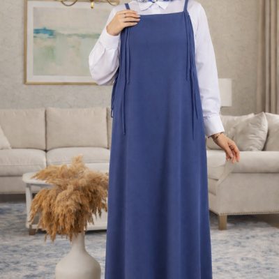 لباس تسکتور مدل السا با پارچه کرپ حریر - Indigo