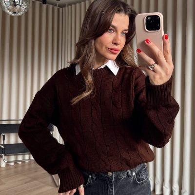 Acı Kahve Örgü Model Triko Kazak