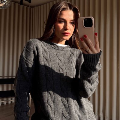 Antrasit Örgü Model Triko Kazak