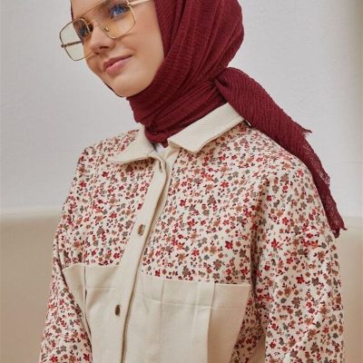 شال بورومجک رنگ قهوه‌ای سوخته (بدون نیاز به اتو، بافت سبک و تنفس‌پذیر، ابعاد بزرگ و نازک) - شرابی