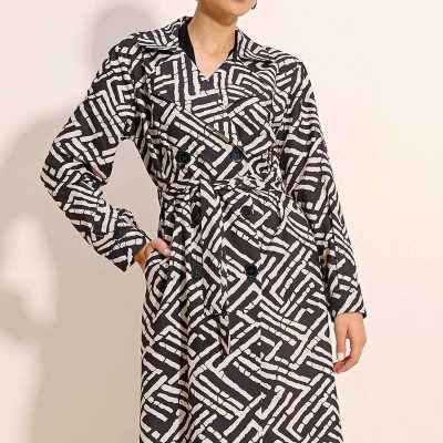 کت ترنچ کروازه یقه مشکی 5853 - C. Siyah