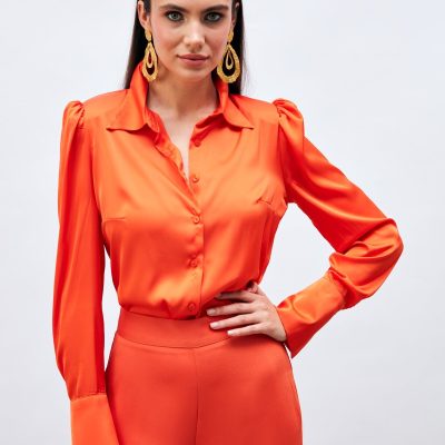 پیراهن ساتن چین‌دار مشکی - ORANJ