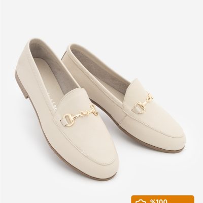کفش لوفار زنانه چرم طبیعی با زنجیر مدل Tanle Taba Suede - بژ