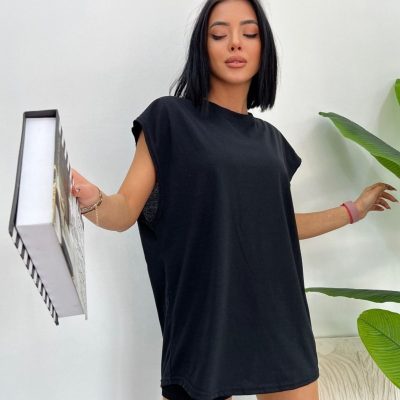 تیشرت پنبه‌ای یقه گرد اورسایز بوی‌فرند سبز - Kara