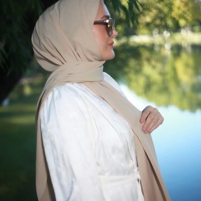 شال حریر مدینه مشکی - açıkbej