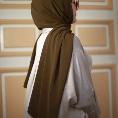 شال حریر مدینه مشکی - خاکی