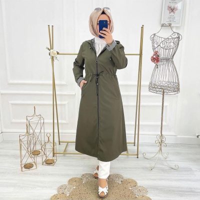 کت بارانی زنانه لاکیورت با آستر خط‌دار و ضد آب - خاکی