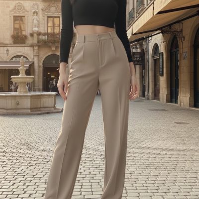 شلوار جذب پارچه ای کشی با جزئیات آی پی و مچ پا - مدل خاکستری - Vizon Krem-3