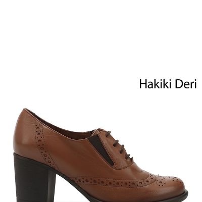 کفش زنانه چرم طبیعی مشکی بنددار با پاشنه متوسط کلاسیک آکسفورد - TABA ANTİK