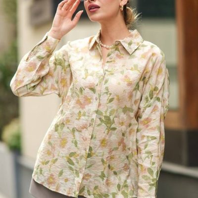پیراهن ابریشمی ویشکوز طرح پلنگی قهوه‌ای مدل اورسایز - Yeşil Yaprak