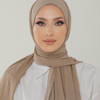 شال آنتراسیت لوکس پنبه‌ای زنانه - هدبند جرسی حجاب لایکرا - VİZON