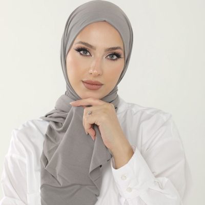 شال آنتراسیت لوکس پنبه‌ای زنانه - هدبند جرسی حجاب لایکرا - خاکستری