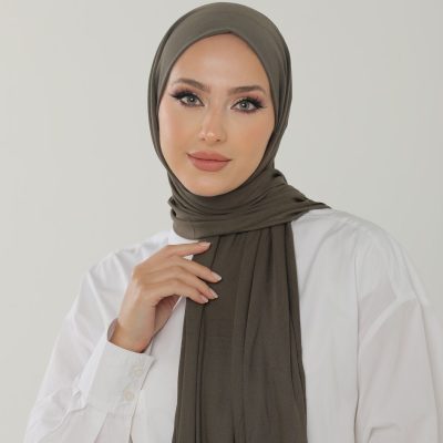 شال آنتراسیت لوکس پنبه‌ای زنانه - هدبند جرسی حجاب لایکرا - TOPRAK