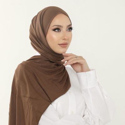 شال آنتراسیت لوکس پنبه‌ای زنانه - هدبند جرسی حجاب لایکرا - ÇİKOLATA