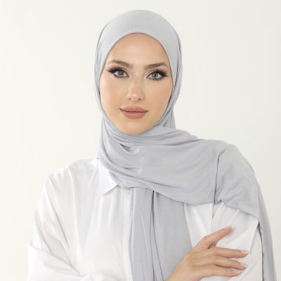 شال آنتراسیت لوکس پنبه‌ای زنانه - هدبند جرسی حجاب لایکرا - BUZ MAVİ