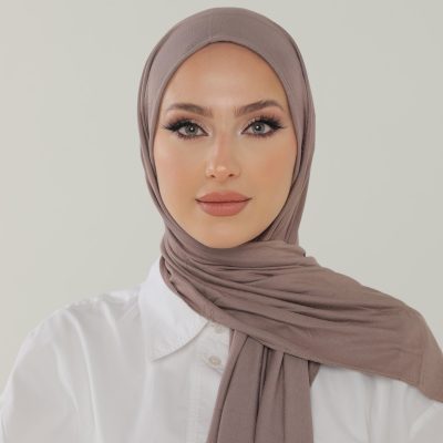 شال آنتراسیت لوکس پنبه‌ای زنانه - هدبند جرسی حجاب لایکرا - DEVE DİKENİ