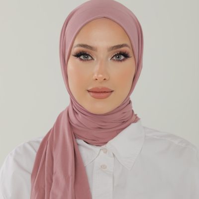 شال آنتراسیت لوکس پنبه‌ای زنانه - هدبند جرسی حجاب لایکرا - SOĞUK PEMBE