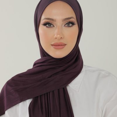 شال آنتراسیت لوکس پنبه‌ای زنانه - هدبند جرسی حجاب لایکرا - PATLICAN MORU