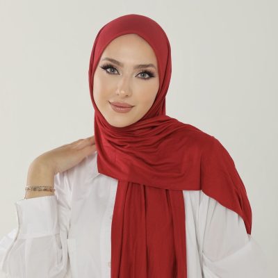 شال آنتراسیت لوکس پنبه‌ای زنانه - هدبند جرسی حجاب لایکرا - قرمز