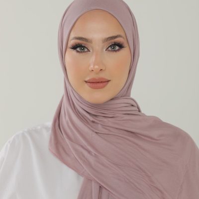 شال آنتراسیت لوکس پنبه‌ای زنانه - هدبند جرسی حجاب لایکرا - SOĞUK LİLA