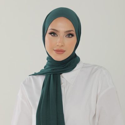 شال آنتراسیت لوکس پنبه‌ای زنانه - هدبند جرسی حجاب لایکرا - PETROL YEŞİLİ