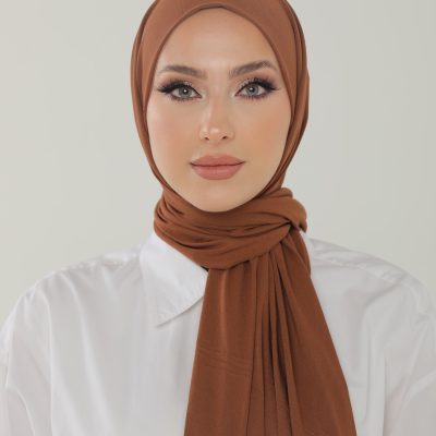 شال آنتراسیت لوکس پنبه‌ای زنانه - هدبند جرسی حجاب لایکرا - KIZIL KAHVE